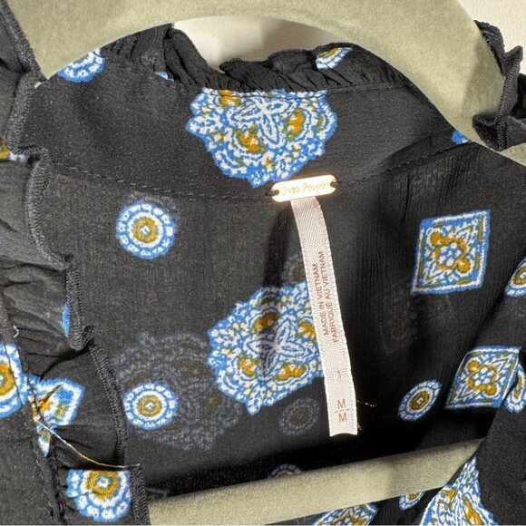 Free People Boho Turn Turn Sheer Mini Dress Size M Printed Festival  Peasant - Picture 6 of 15